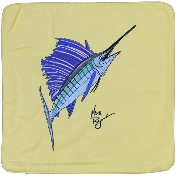 SAILFISH INDOOR OUTDOOR HOME DECOR EMBROIDERED CUSHION YELLOW